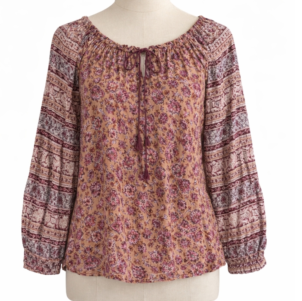 Billabong Boho Peasant Blouse Floral Small
